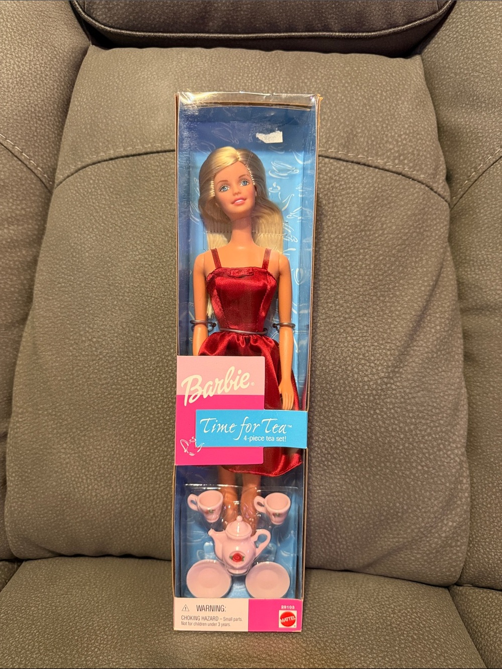 Barbie Red Dress Blonde Hair Pink Tea Set